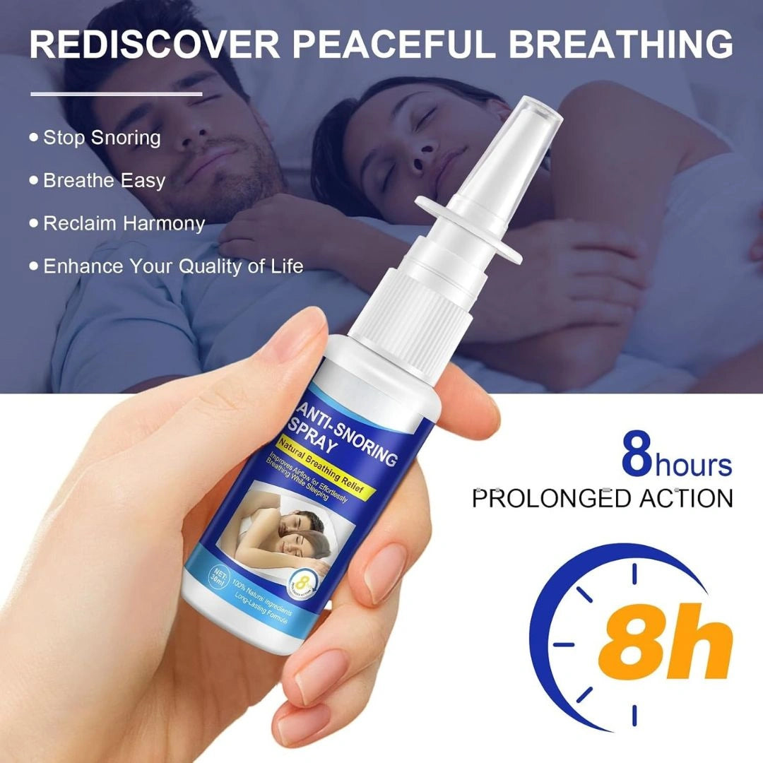 Spraying anti snoring spray into throat